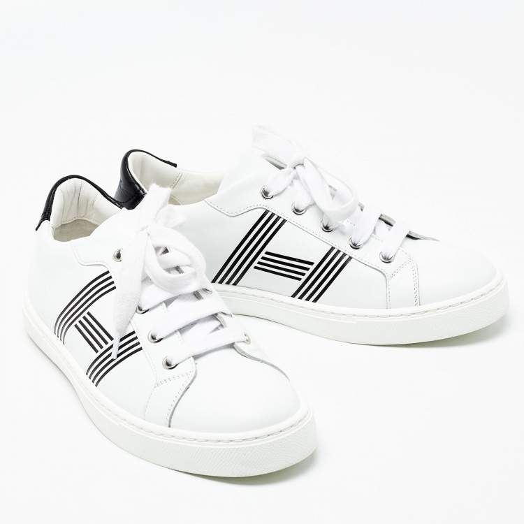 Pre Owned Hermes White/Black Leather Avantage Low Top Sneakers Size 38.5
