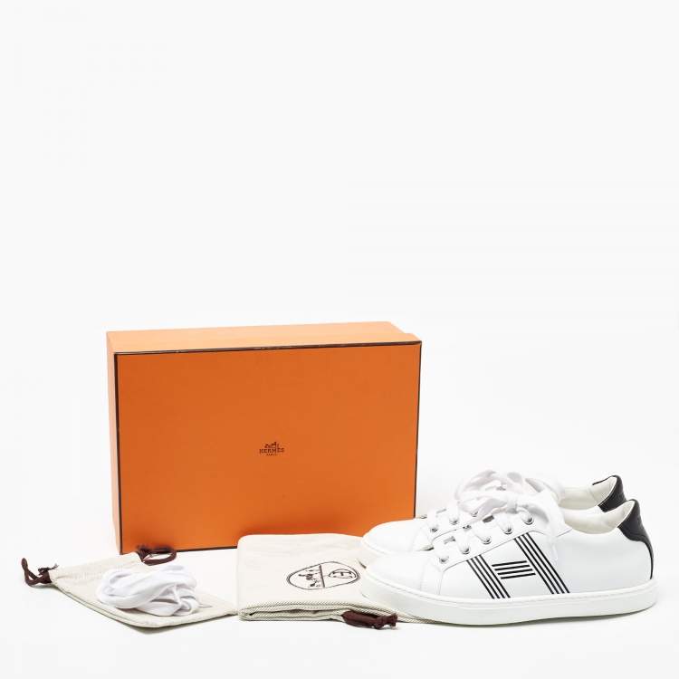 Pre Owned Hermes White/Black Leather Avantage Low Top Sneakers Size 38.5