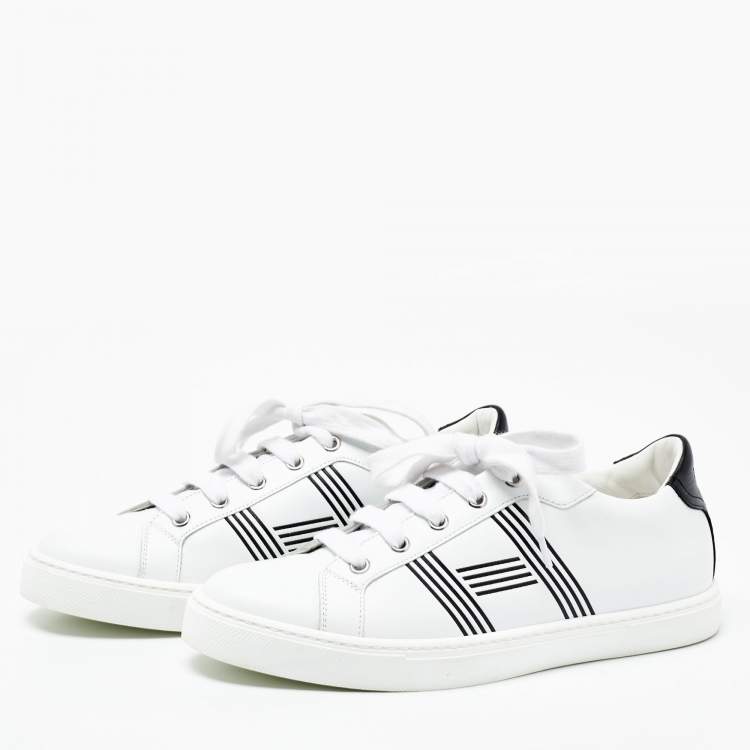 White/Black Leather Avantage Low Top Sneakers Size 38.5 Hermes | TLC