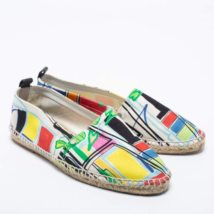 Pre Owned Hermes Multicolor Canvas Modernisme Tropical Malaga Flat Espadrilles Size 40