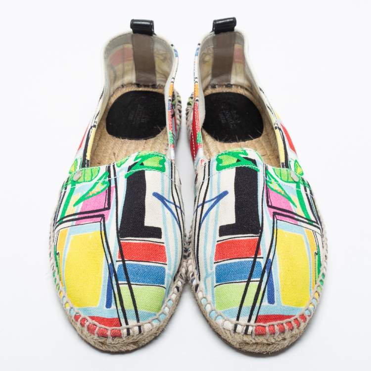 Pre Owned Hermes Multicolor Canvas Modernisme Tropical Malaga Flat Espadrilles Size 40
