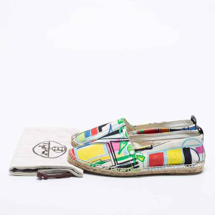 Pre Owned Hermes Multicolor Canvas Modernisme Tropical Malaga Flat Espadrilles Size 40