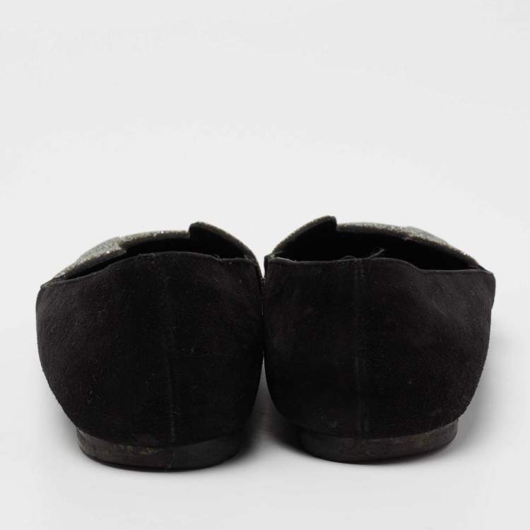 مملوكة مسبقًا Hermes Black/Grey Suede and Crystal Powder Nice Ballet Flats Size 39