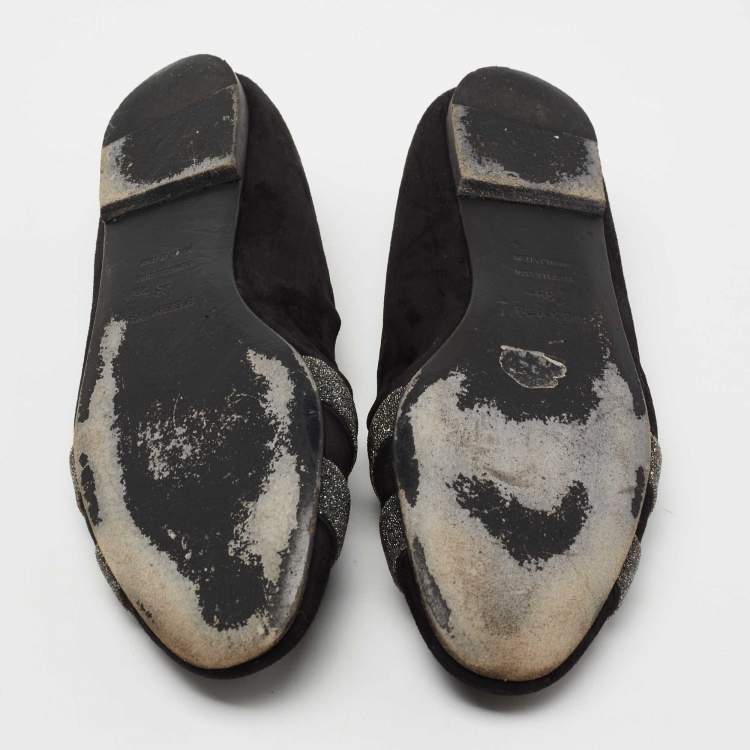 مملوكة مسبقًا Hermes Black/Grey Suede and Crystal Powder Nice Ballet Flats Size 39