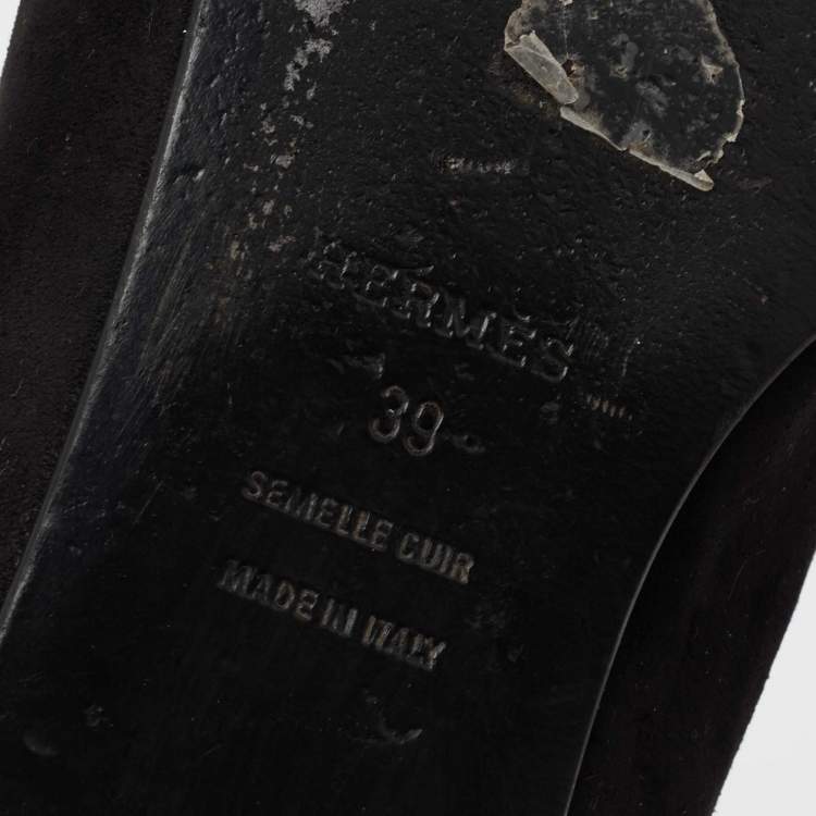 مملوكة مسبقًا Hermes Black/Grey Suede and Crystal Powder Nice Ballet Flats Size 39