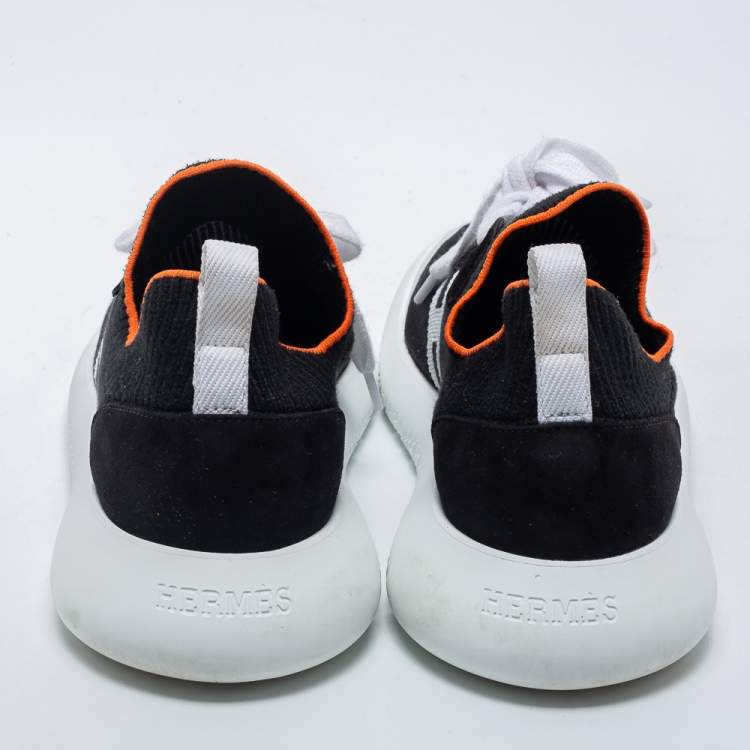 Pre Owned Hermes Black/White Knot Fabric Crew sneakers Size 37.5