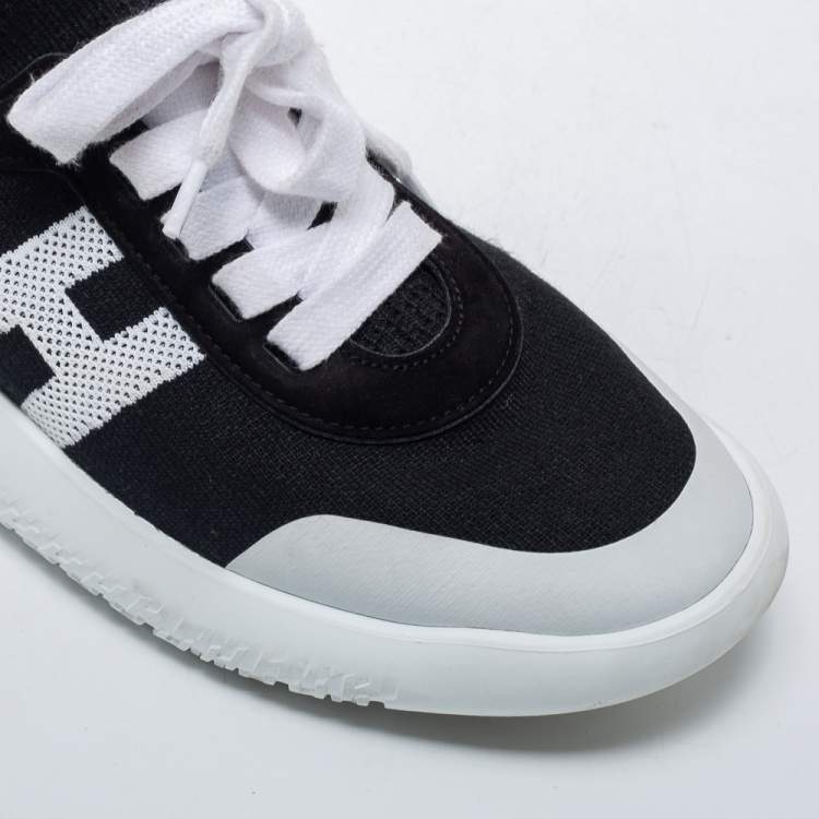 Pre Owned Hermes Black/White Knot Fabric Crew sneakers Size 37.5