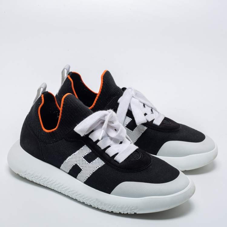 Pre Owned Hermes Black/White Knot Fabric Crew sneakers Size 37.5
