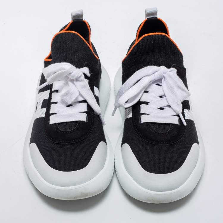Pre Owned Hermes Black/White Knot Fabric Crew sneakers Size 37.5