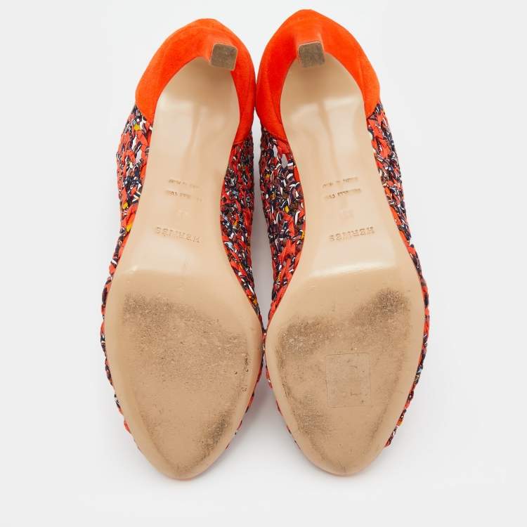Pre Owned Hermes Orange Suede And Woven Silk Ankle Length Boots Size 39