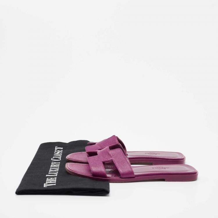 Pre Owned Hermes Pink Leather Oran Flat Slides Size 35
