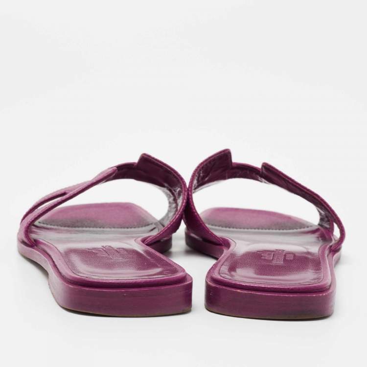 Pre Owned Hermes Pink Leather Oran Flat Slides Size 35