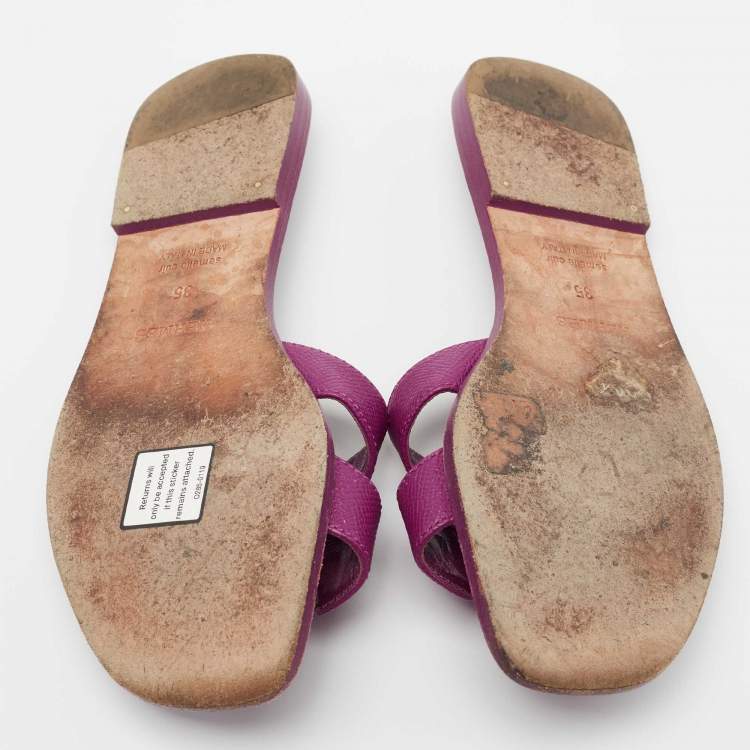 Pre Owned Hermes Pink Leather Oran Flat Slides Size 35