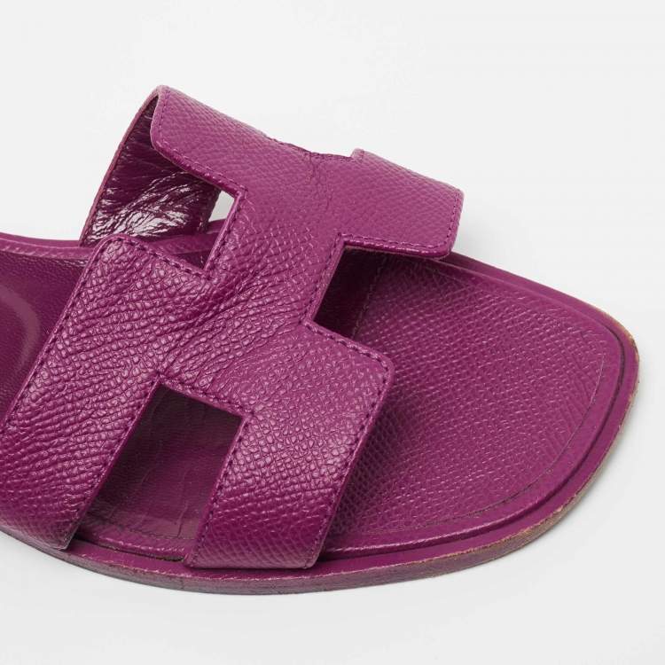 Pre Owned Hermes Pink Leather Oran Flat Slides Size 35