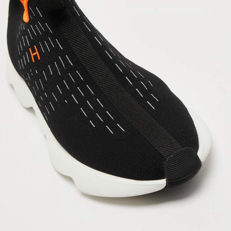 Pre Owned Hermes Black Knit Fabric Eclair Sneakers Size 38