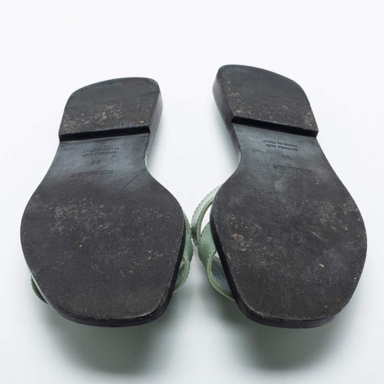 Pre Owned Hermes Green Patent Leather Oran Flat Slides Size 36