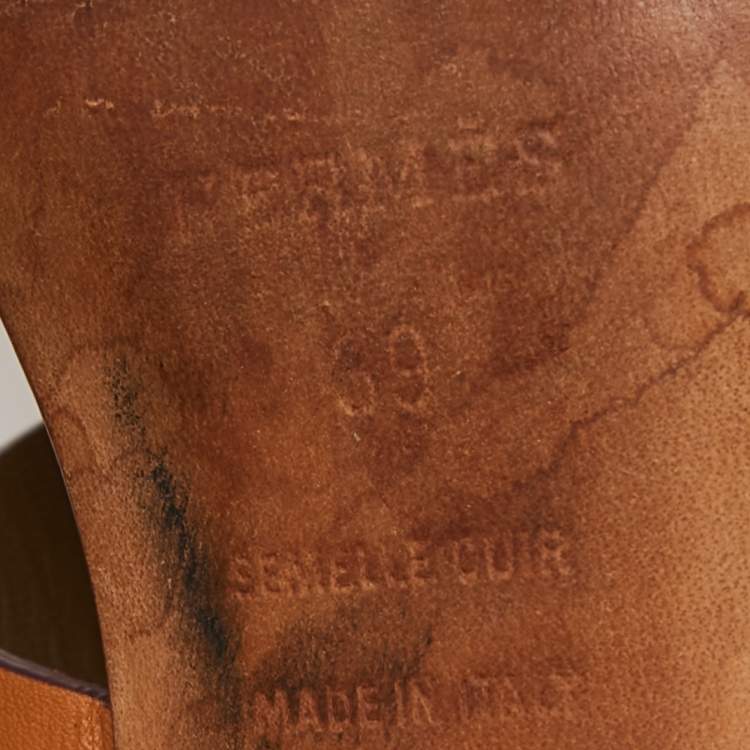 Pre Owned Hermes Brown Leather Ostia Slide Sandals Size 39