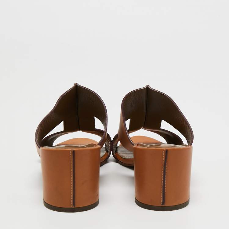 Pre Owned Hermes Brown Leather Ostia Slide Sandals Size 39