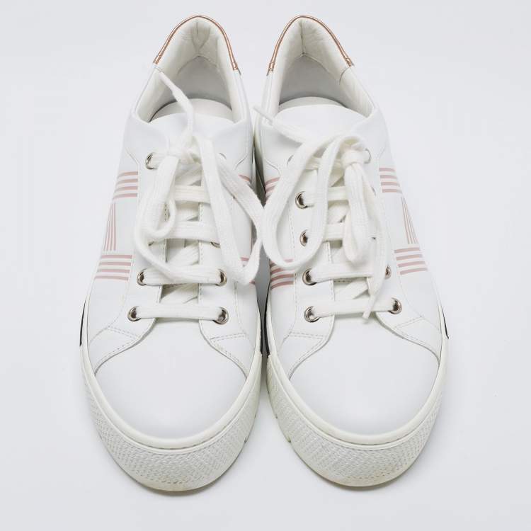 Pre Owned Hermes White Leather Dare Low Top Sneakers Size 39