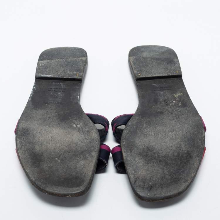 Pre Owned Hermes Multicolor Printed Canvas Oran Flat Slides Size 39.5