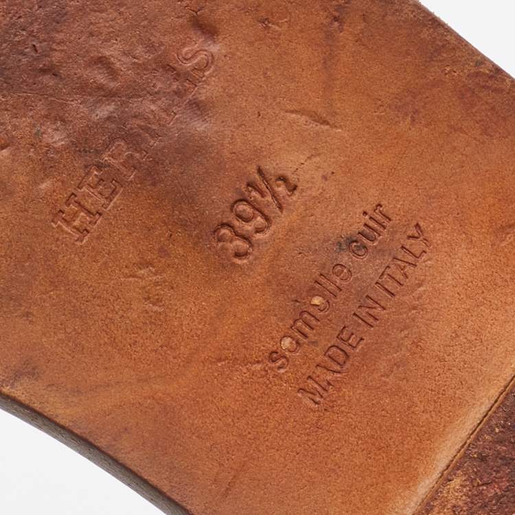 Pre Owned Hermès Brown Leather Oran Flat slides Size 39.5