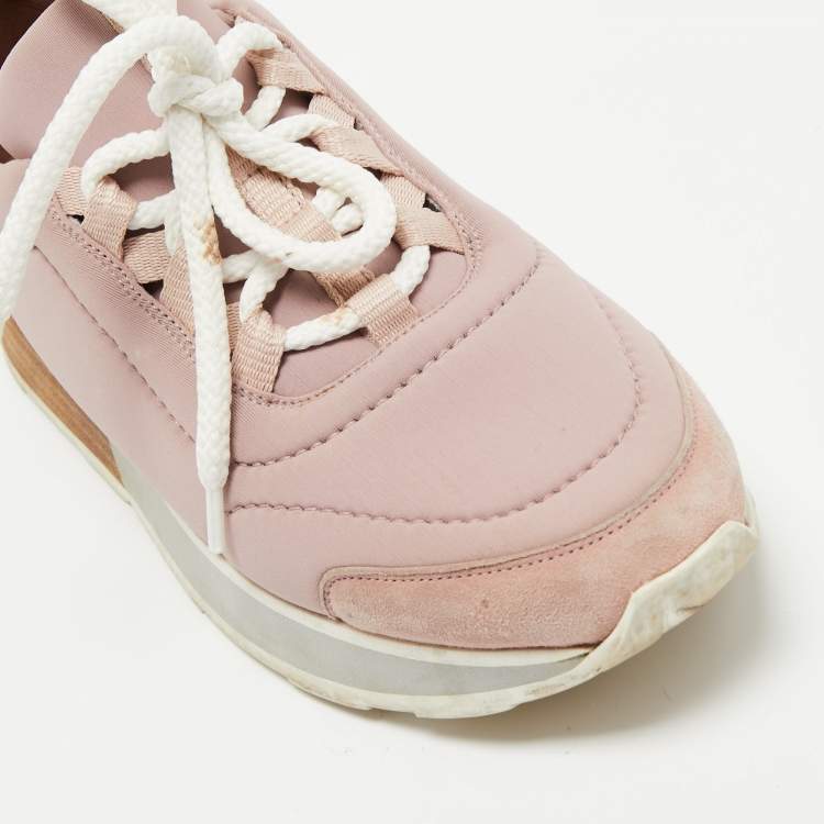 Pre Owned Hermes Pink/White Neoprene, Leather and Suede Miles Sneakers Size 36
