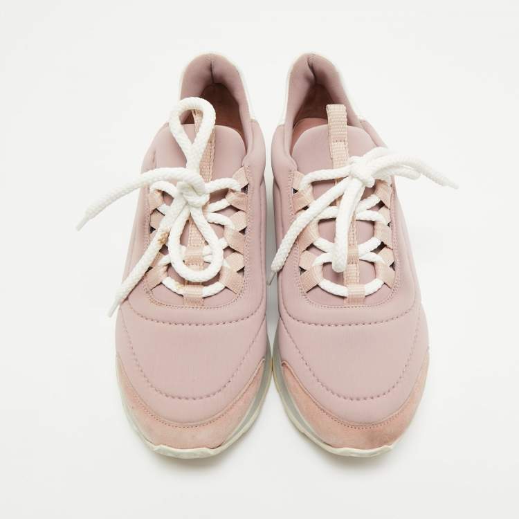 Pre Owned Hermes Pink/White Neoprene, Leather and Suede Miles Sneakers Size 36