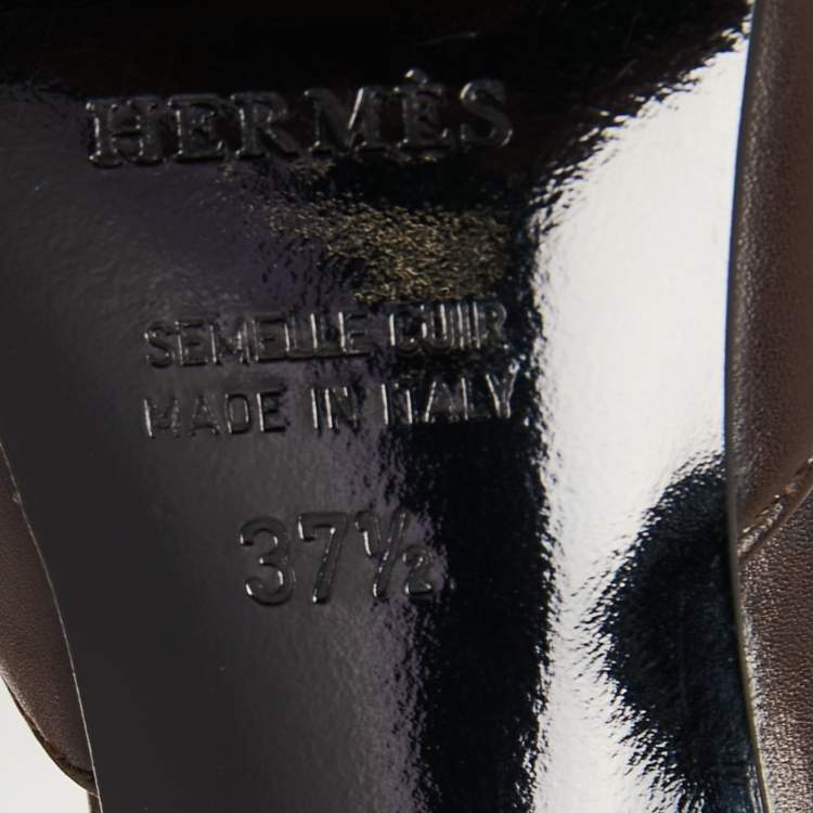 Pre Owned Hermes Brown Leather Pointed Toe Focus-Escarpins Pumps Size 37.5