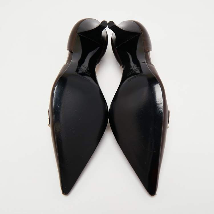 Pre Owned Hermes Brown Leather Pointed Toe Focus-Escarpins Pumps Size 37.5