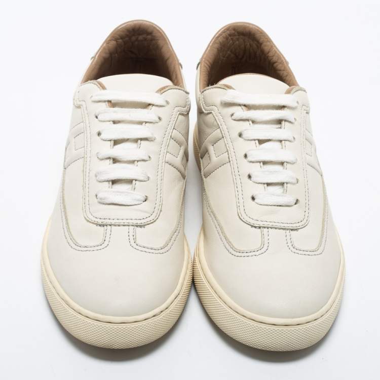Pre Owned Hermes Off White/Silver Leather  Quicker  Sneakers Size 38