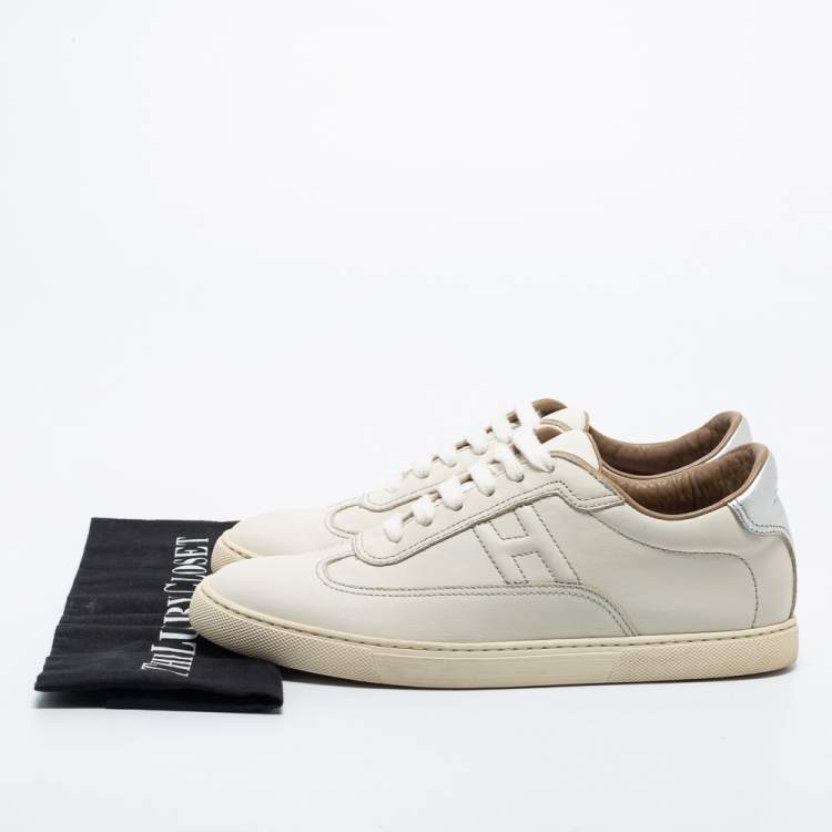 Pre Owned Hermes Off White/Silver Leather  Quicker  Sneakers Size 38