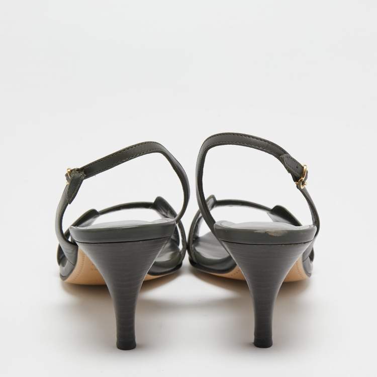 Pre Owned Hermes Dark Green Leather Night Slingback Sandals Size 37