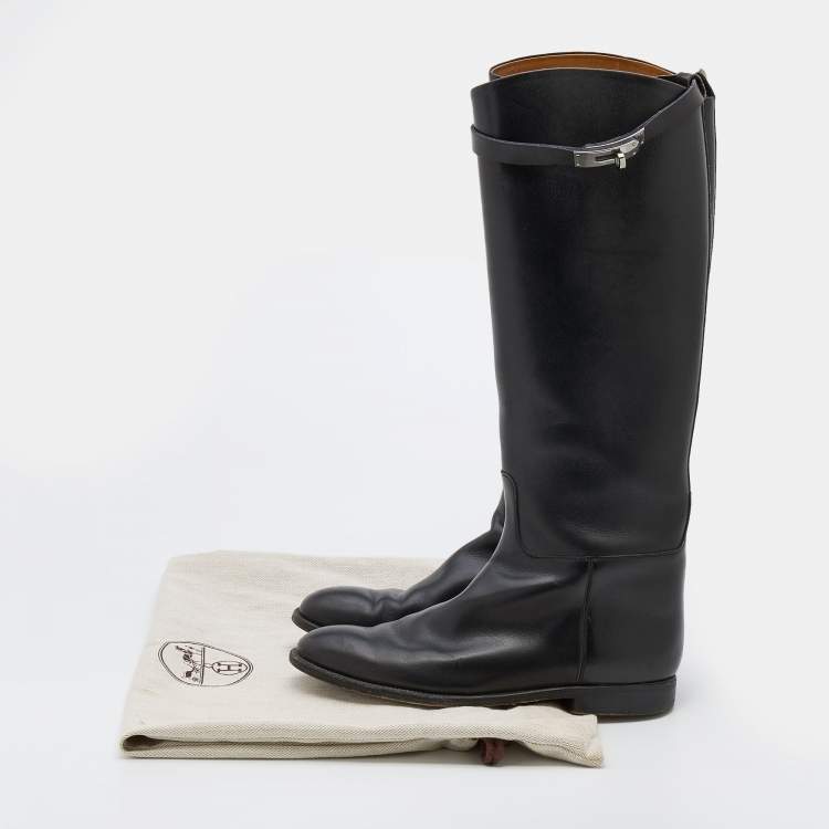 Pre Owned Hermes Black Leather Jumping Knee Length Boots Size 40