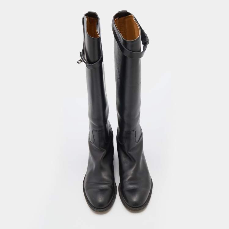 Pre Owned Hermes Black Leather Jumping Knee Length Boots Size 40