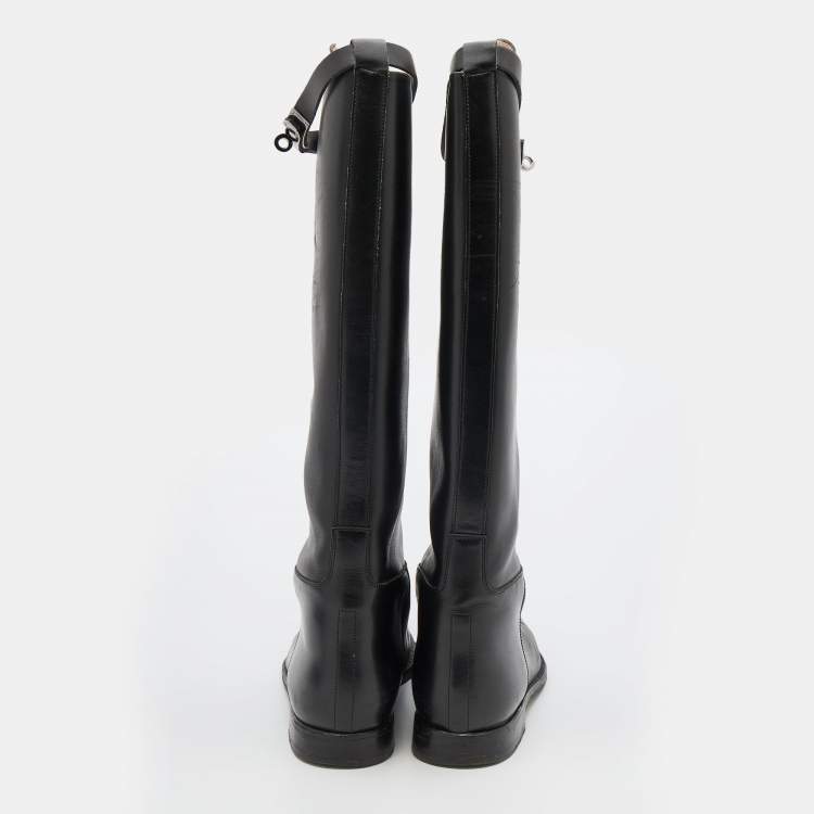 Pre Owned Hermes Black Leather Jumping Knee Length Boots Size 40