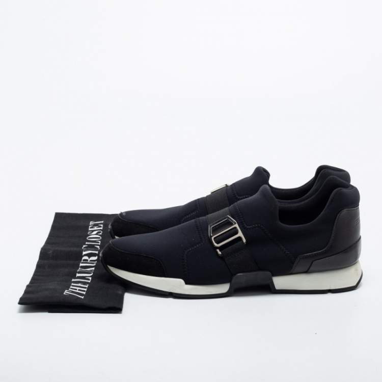 Hermes Black Neoprene and Leather Run Slip On Sneakers Size 37