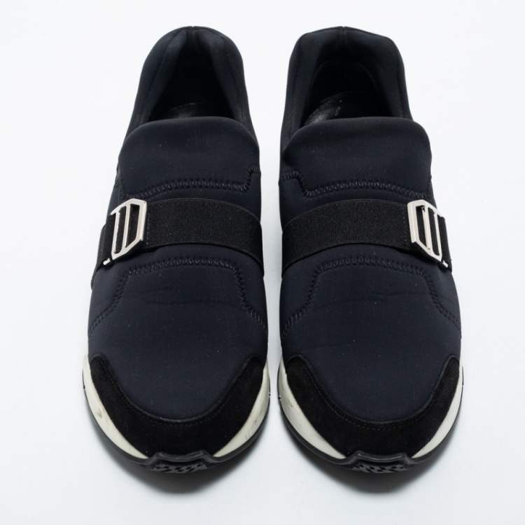 Hermes Black Neoprene and Leather Run Slip On Sneakers Size 37