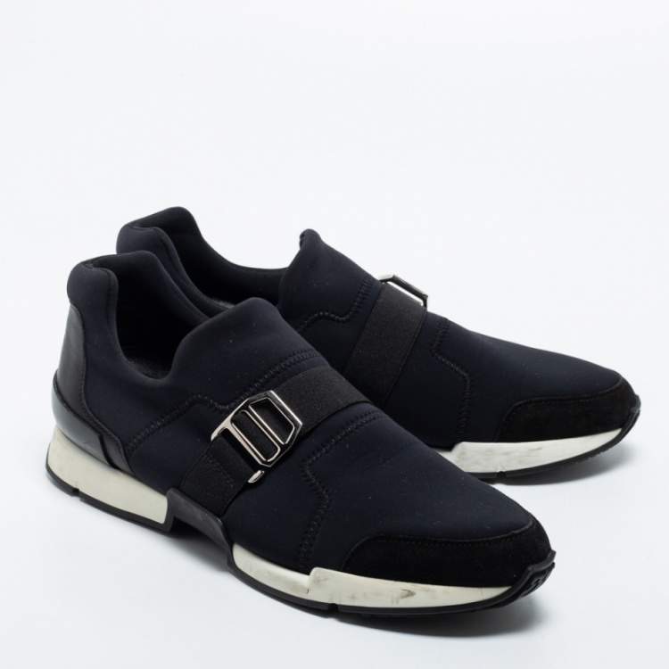 Hermes Black Neoprene and Leather Run Slip On Sneakers Size 37