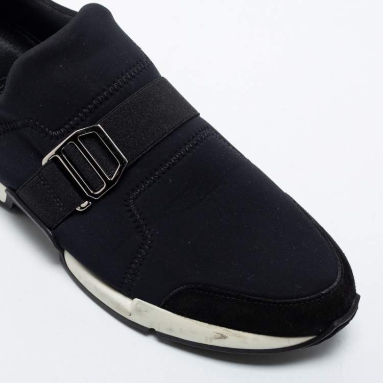 Hermes Black Neoprene and Leather Run Slip On Sneakers Size 37
