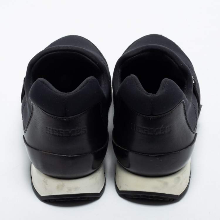 Hermes Black Neoprene and Leather Run Slip On Sneakers Size 37
