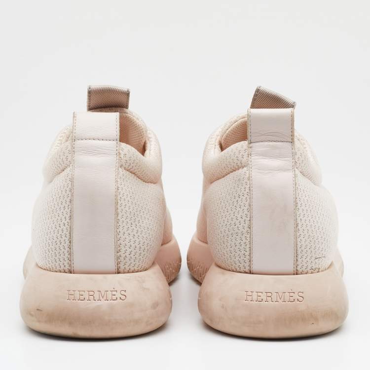 Pre Owned Hermes Light Pink Technical Mesh Team Low Top Sneakers Size 38