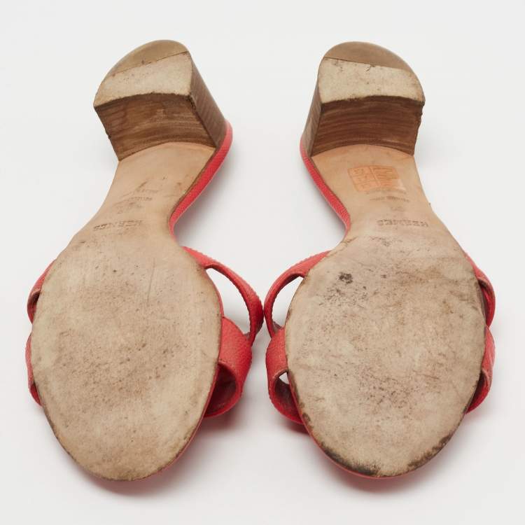 Pre Owned Hermes Red Textured Leather Oasis Slide Sandals Size 39