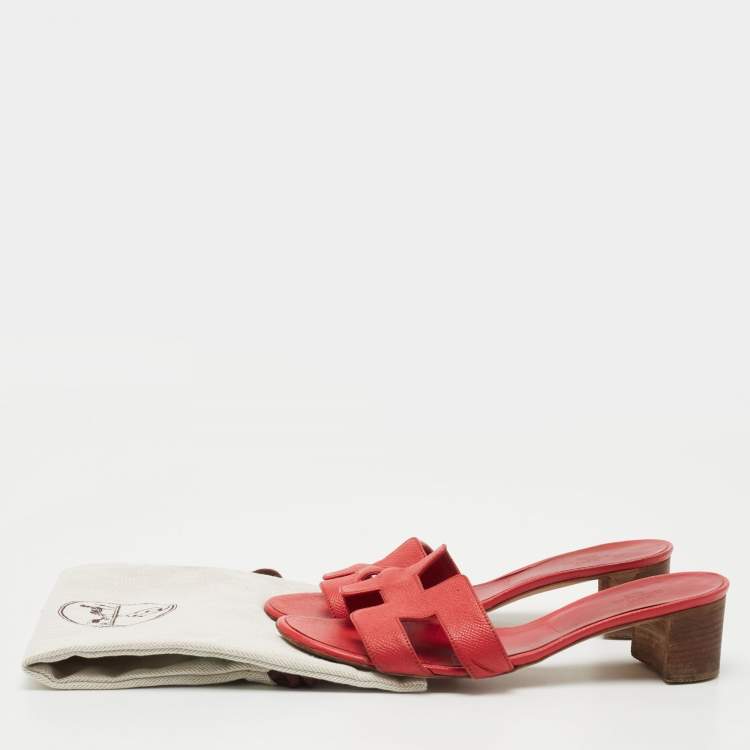 Pre Owned Hermes Red Textured Leather Oasis Slide Sandals Size 39