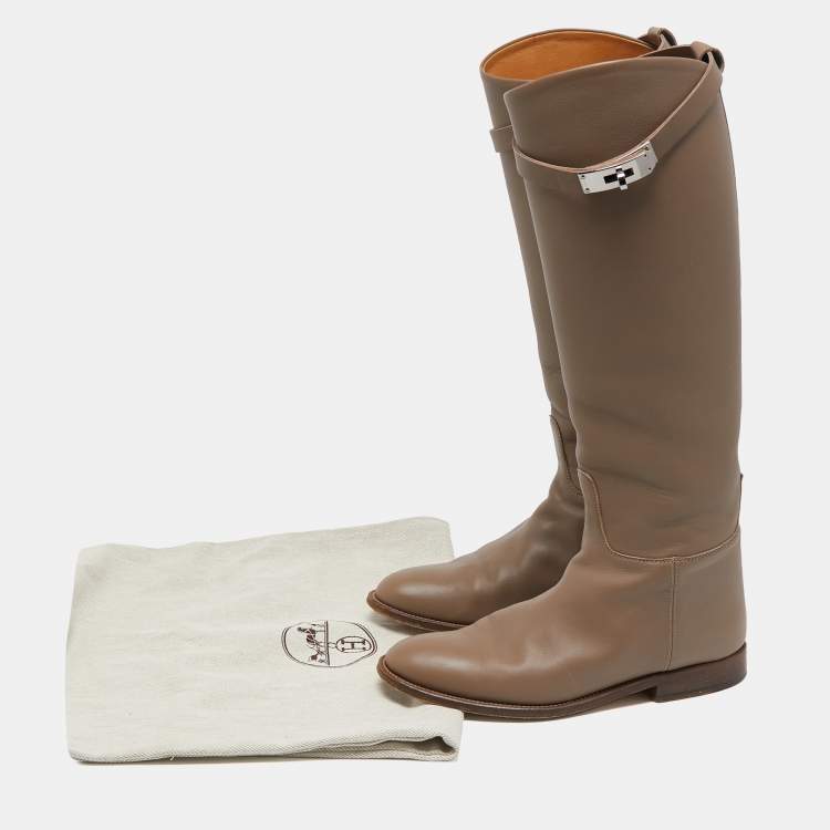 Pre Owned Hermès Brown Leather Faustine Knee Length Boots Size 37