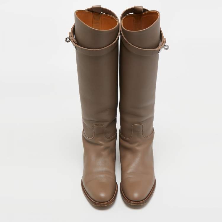Pre Owned Hermès Brown Leather Faustine Knee Length Boots Size 37