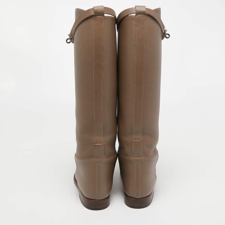 Pre Owned Hermès Brown Leather Faustine Knee Length Boots Size 37