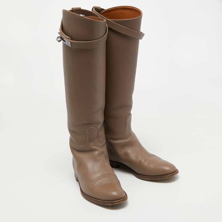Pre Owned Hermès Brown Leather Faustine Knee Length Boots Size 37