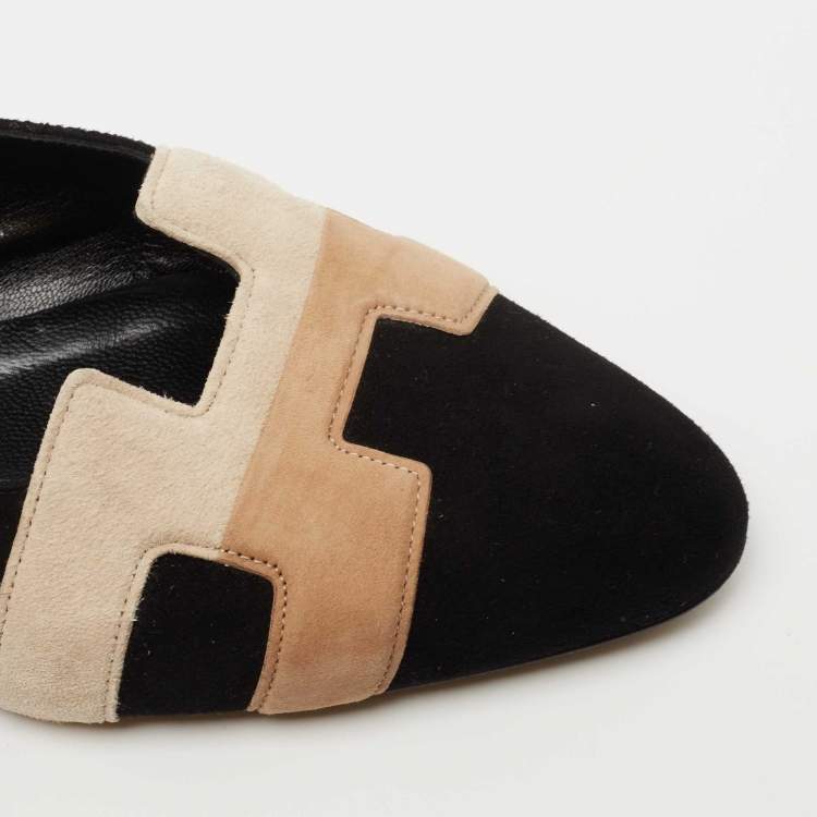 Pre Owned Hermes Tricolor Suede Roxane Flat Mules Size 37.5