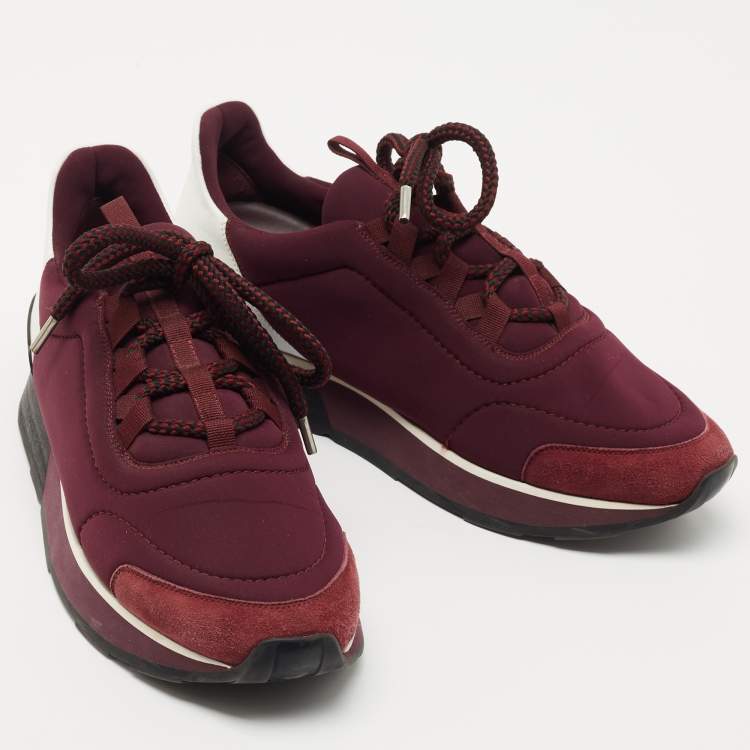 Pre Owned Hermès Purple/White Neoprene and Leather Miles Sneakers Size 38