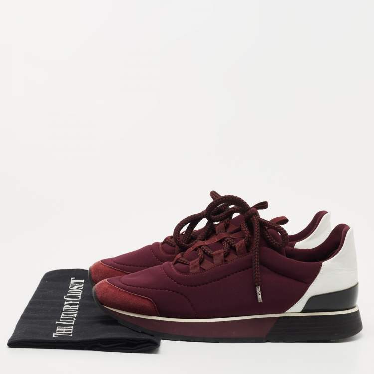 Pre Owned Hermès Purple/White Neoprene and Leather Miles Sneakers Size 38